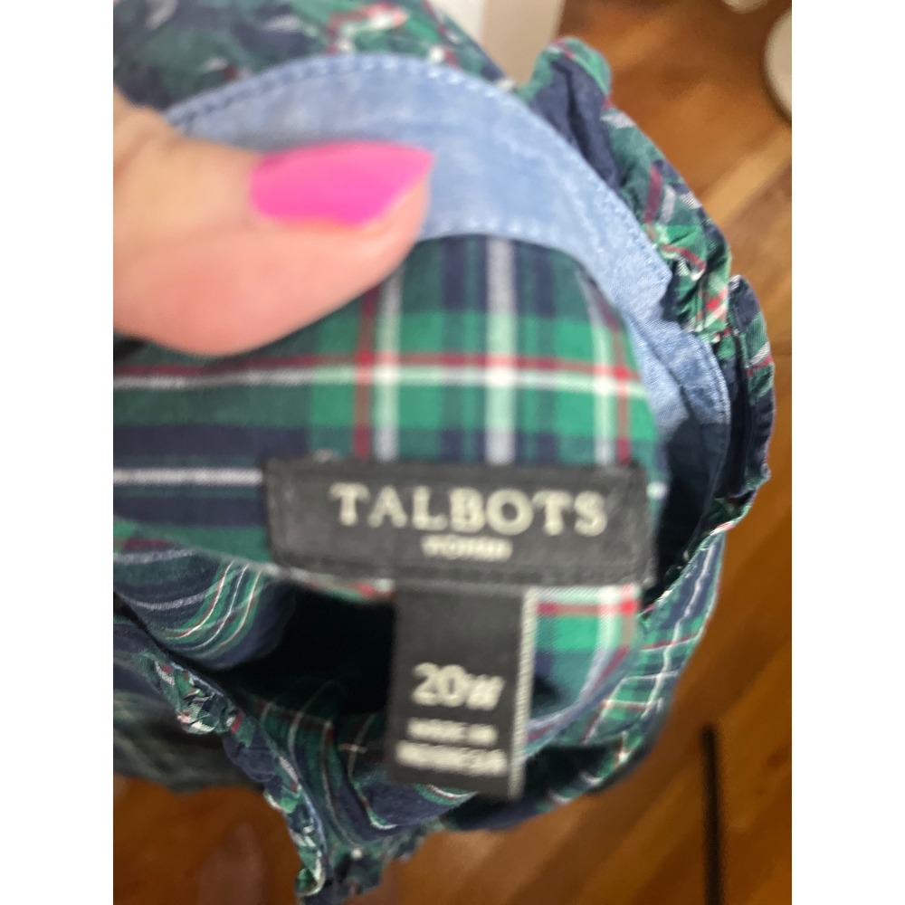 Talbots Woman Plaid Ruffle Neck Long Sleeve Button Up Shirt Blouse Top 20W - Picture 5 of 5